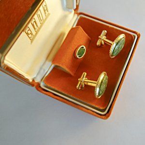Green Jade Cufflinks and Tie Tack